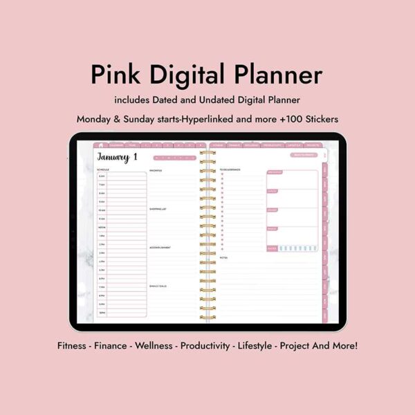 Pink Undated Digital iPad Planner
