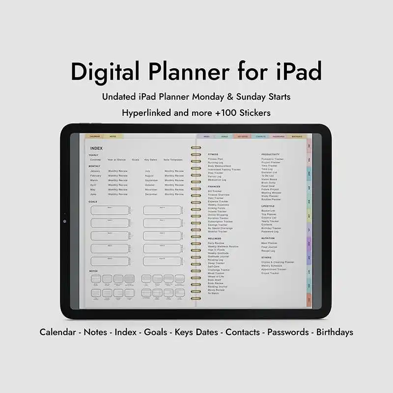 Undated Daily Planner for iPad Monday Sunday Starts